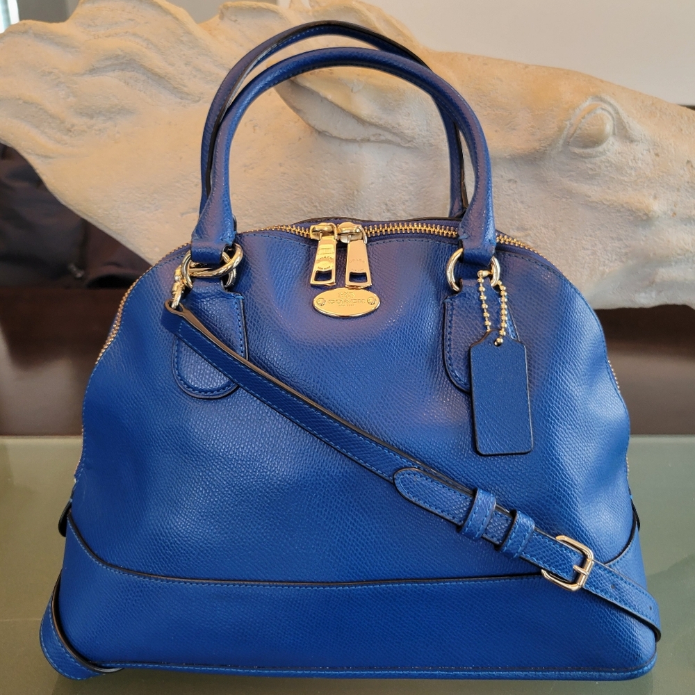Coach Cora Domed Blue Grain Leather Crossbody Satchel with Adjustable Strap